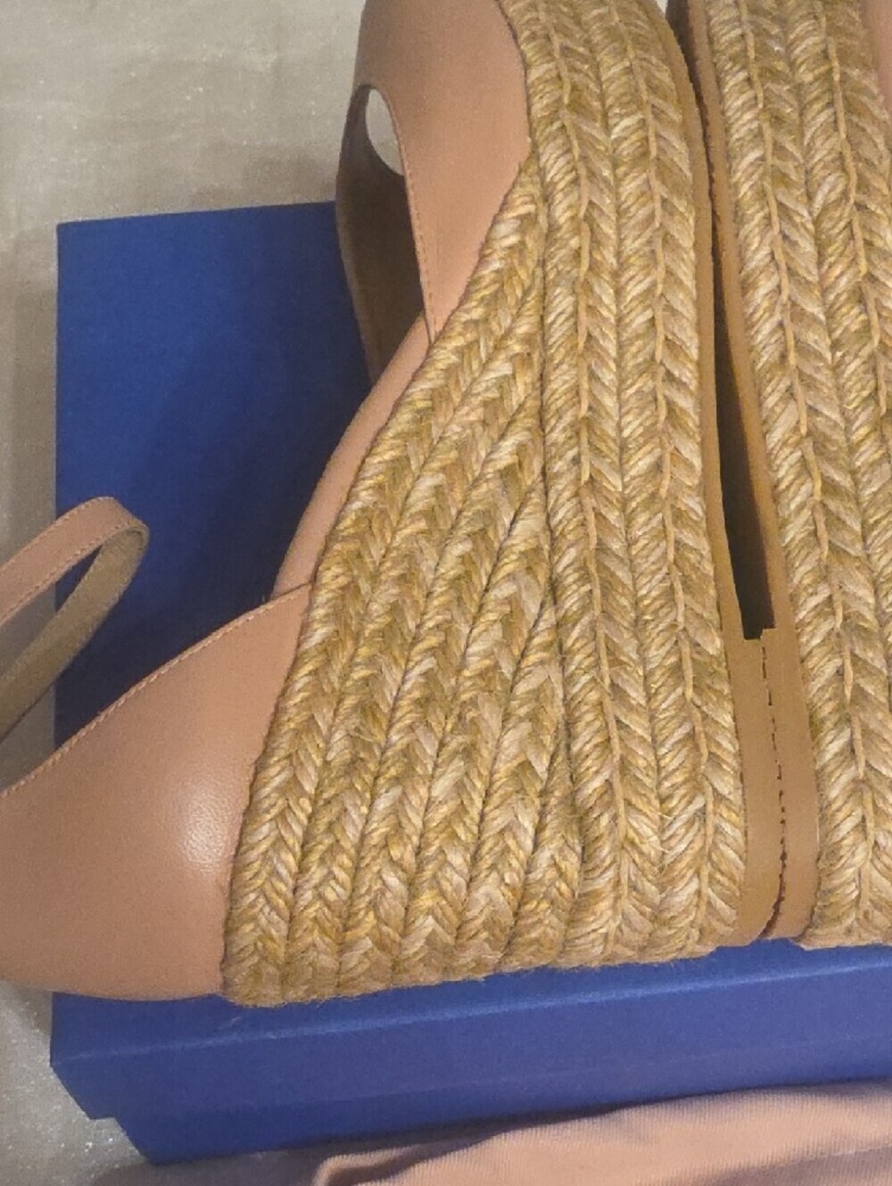 Stuart Weitzman Leather Blush Tan Espadrille Wedge Sandals with Ankle Strap 8.5 - Picture 6 of 16